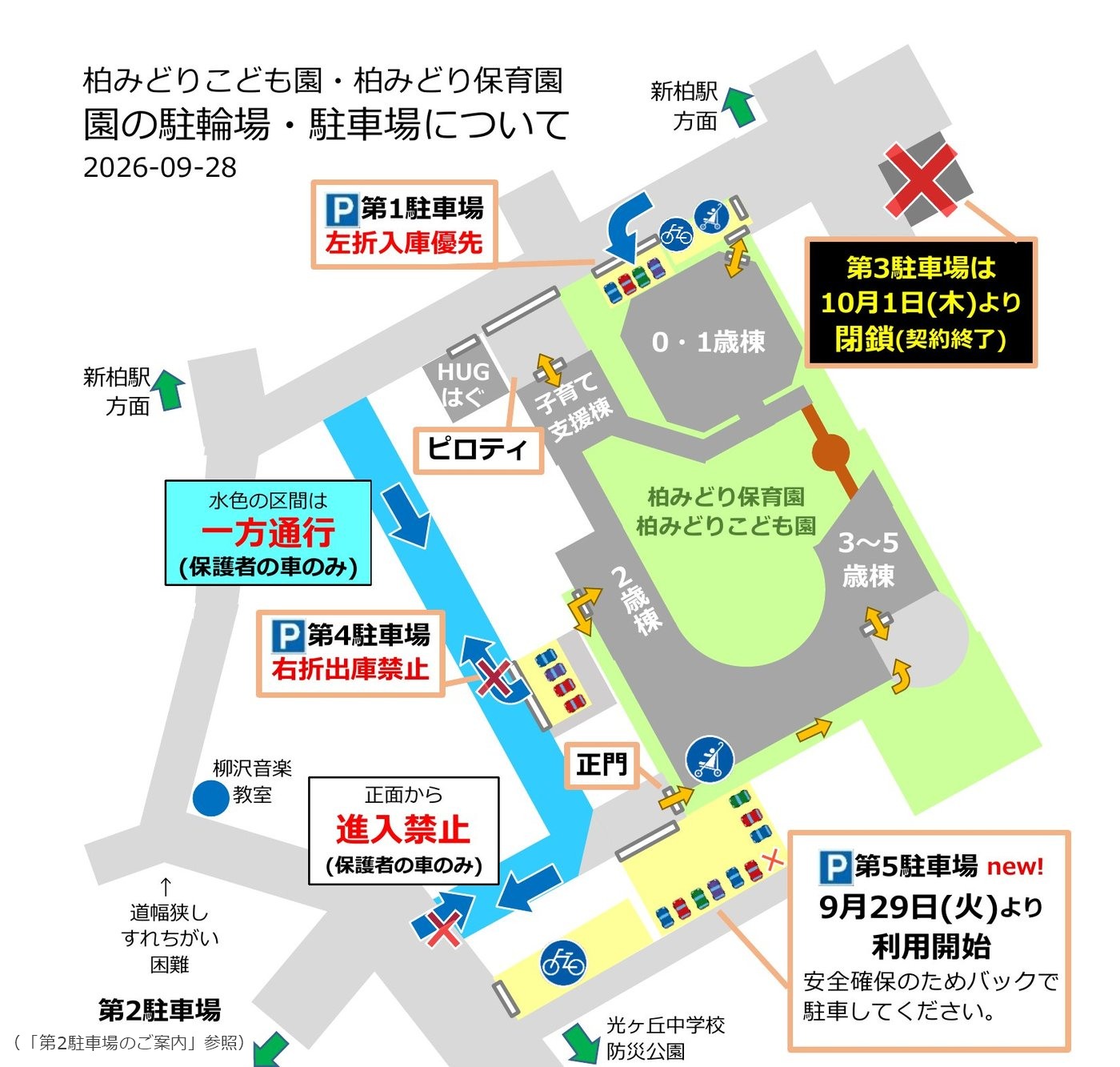 園の駐輪場・駐車場の全体図